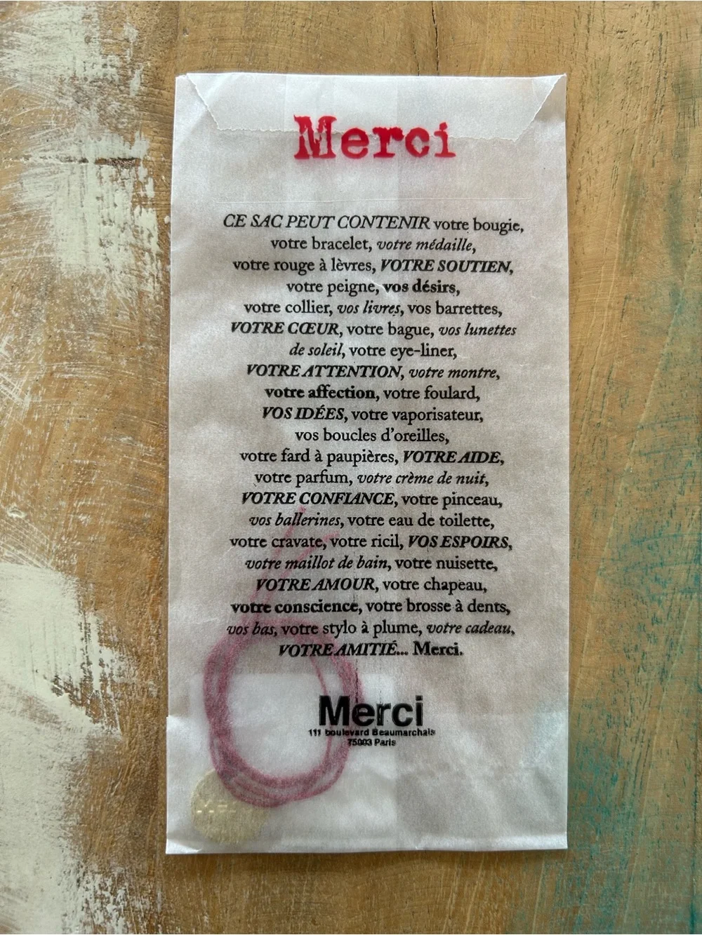Merci Medal bracelet - Red Cord Medal Bracelet with Gold Disc NEW with tags!